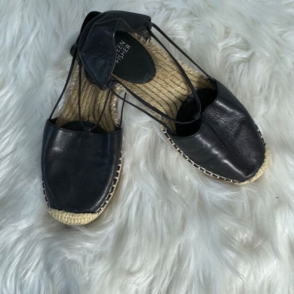 Eileen Fisher Lee Black Leather Espadrille‎ Flats Sz 7.5 main image 0
